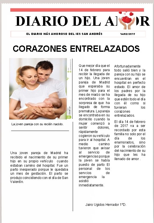 DIARIO DEL AMOR EL DIARIO MÁS AMOROSO DEL IES SAN ANDRÉS 14/02/2017 CORAZONES ENTRELAZADOS