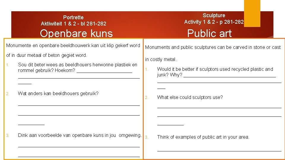 Sculpture Activity 1 & 2 - p 281 -282 Portrette Aktiwiteit 1 & 2