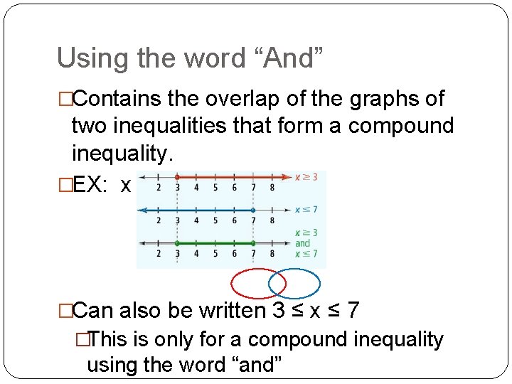 Using the word “And” �Contains the overlap of the graphs of two inequalities that