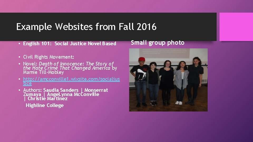 Example Websites from Fall 2016 • English 101: Social Justice Novel Based • Civil