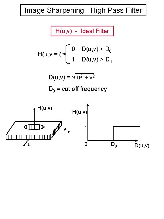 Image Sharpening - High Pass Filter H(u, v) - Ideal Filter H(u, v =