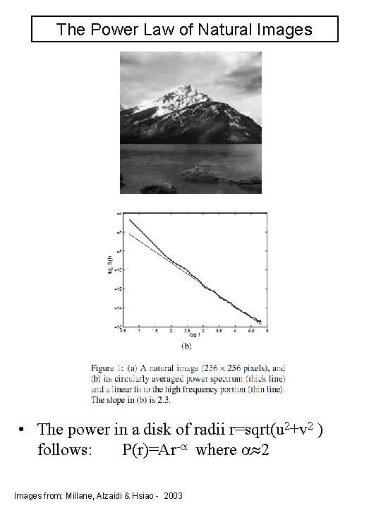 The Power Law of Natural Images • The power in a disk of radii