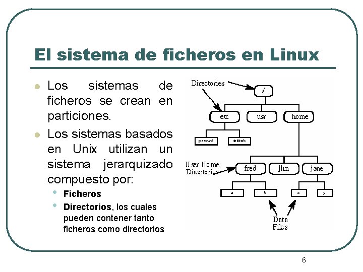 El sistema de ficheros en Linux l l Los sistemas de ficheros se crean