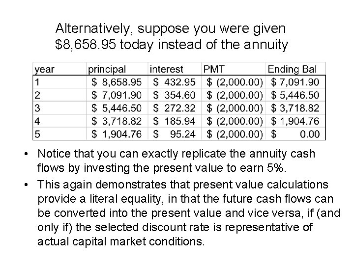 Alternatively, suppose you were given $8, 658. 95 today instead of the annuity •