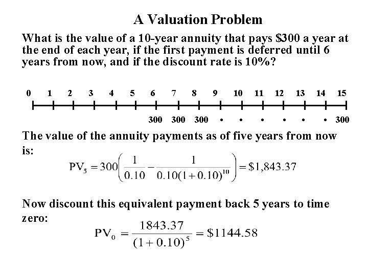 A Valuation Problem What is the value of a 10 -year annuity that pays