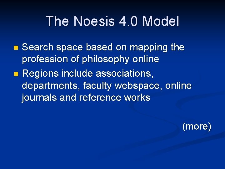 The Noesis 4. 0 Model Search space based on mapping the profession of philosophy