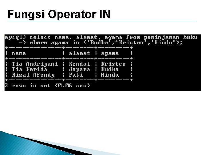 Fungsi Operator IN 