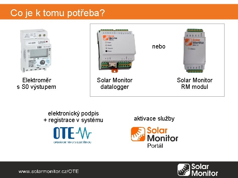 Co je k tomu potřeba? nebo Elektroměr s S 0 výstupem Solar Monitor datalogger