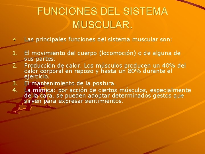 FUNCIONES DEL SISTEMA MUSCULAR. Las principales funciones del sistema muscular son: 1. 2. 3. FUNCIONES DEL SISTEMA MUSCULAR. Las principales funciones del sistema muscular son: 1. 2. 3.