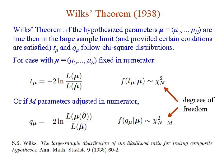 Wilks’ Theorem (1938) Wilks’ Theorem: if the hypothesized parameters μ = (μ 1, .