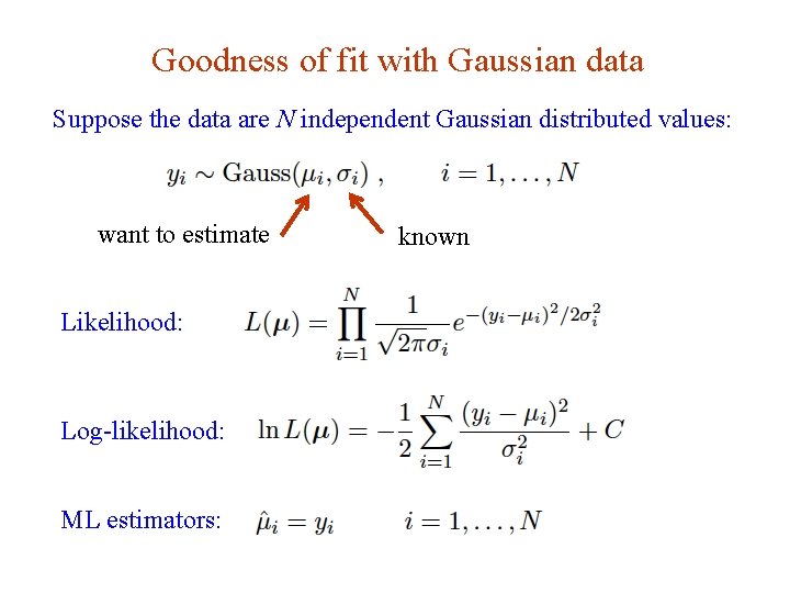 Goodness of fit with Gaussian data Suppose the data are N independent Gaussian distributed