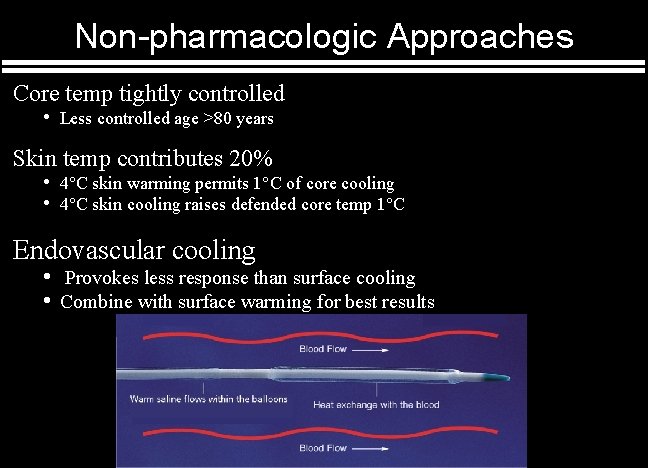Non-pharmacologic Approaches Core temp tightly controlled • Less controlled age >80 years Skin temp