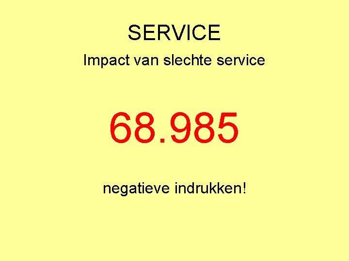 SERVICE Impact van slechte service 68. 985 negatieve indrukken! 