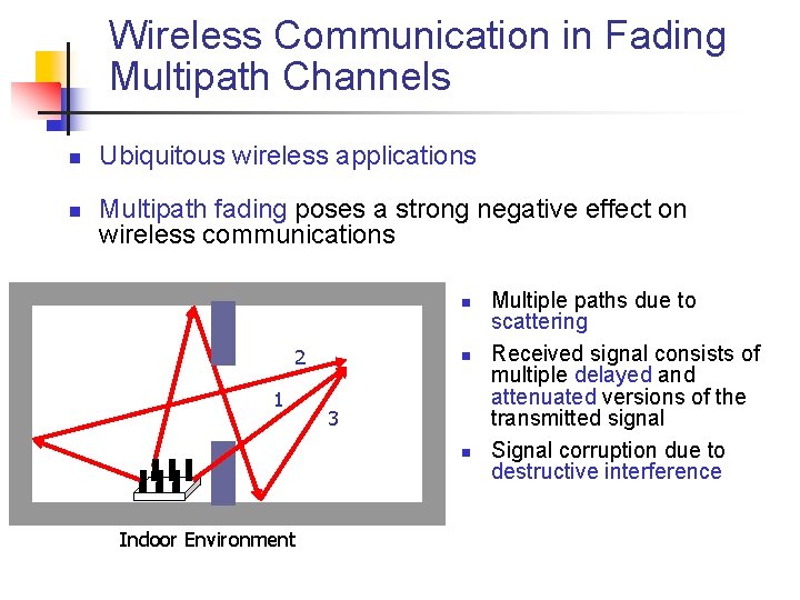 Wireless Communication in Fading Multipath Channels n n Ubiquitous wireless applications Multipath fading poses