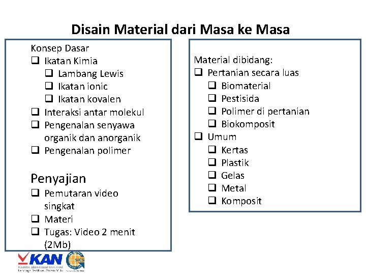 Disain Material dari Masa ke Masa Konsep Dasar q Ikatan Kimia q Lambang Lewis