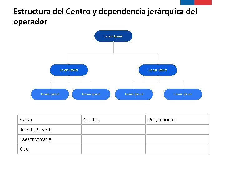 Estructura del Centro y dependencia jerárquica del operador Lorem Ipsum Cargo Jefe de Proyecto