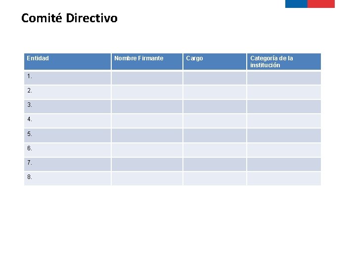 Comité Directivo Entidad 1. 2. 3. 4. 5. 6. 7. 8. Nombre Firmante Cargo