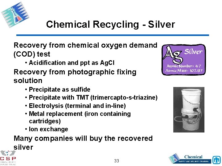 Chemical Recycling - Silver Recovery from chemical oxygen demand (COD) test • Acidification and