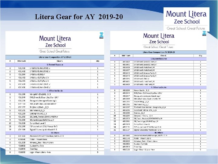 Litera Gear for AY 2019 -20 