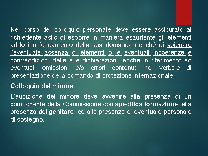 Nel corso del colloquio personale deve essere assicurato al richiedente asilo di esporre in