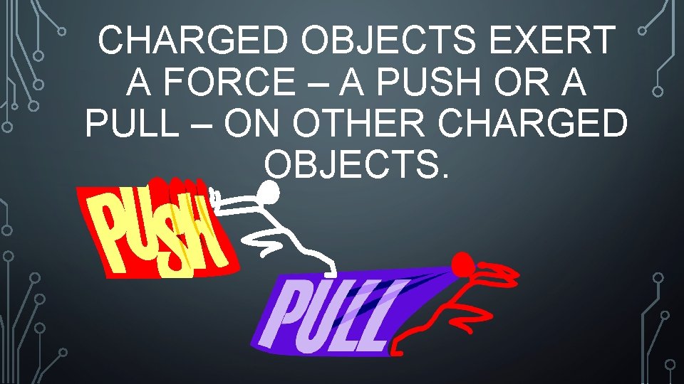 CHARGED OBJECTS EXERT A FORCE – A PUSH OR A PULL – ON OTHER