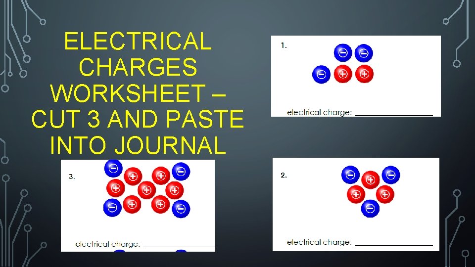 ELECTRICAL CHARGES WORKSHEET – CUT 3 AND PASTE INTO JOURNAL 