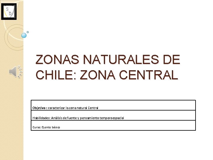 ZONAS NATURALES DE CHILE: ZONA CENTRAL Objetivo : caracterizar la zona natural Central Habilidades: