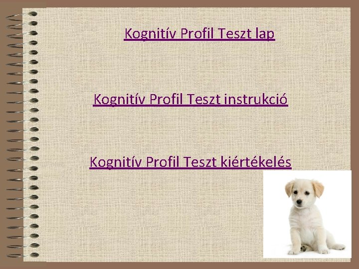 Kognitív Profil Teszt lap Kognitív Profil Teszt instrukció Kognitív Profil Teszt kiértékelés 