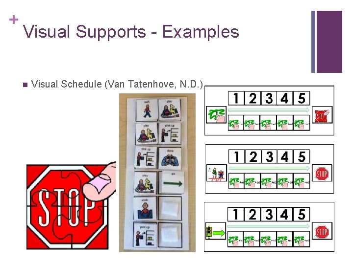 + Visual Supports - Examples n Visual Schedule (Van Tatenhove, N. D. ) 