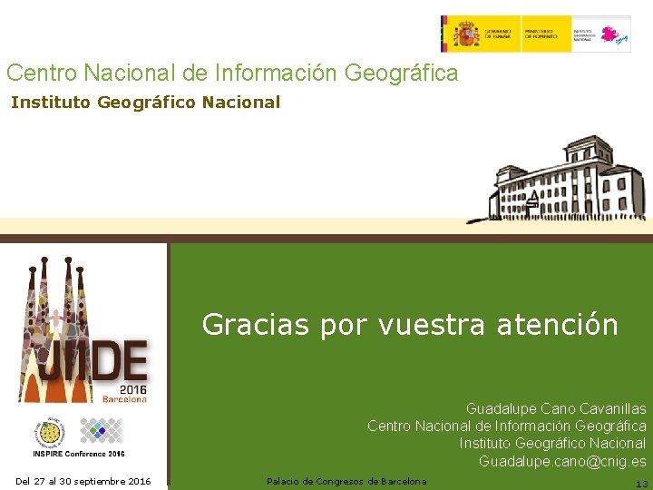 Centro Nacional de Información Geográfica Instituto Geográfico Nacional Gracias por vuestra atención Guadalupe Cano