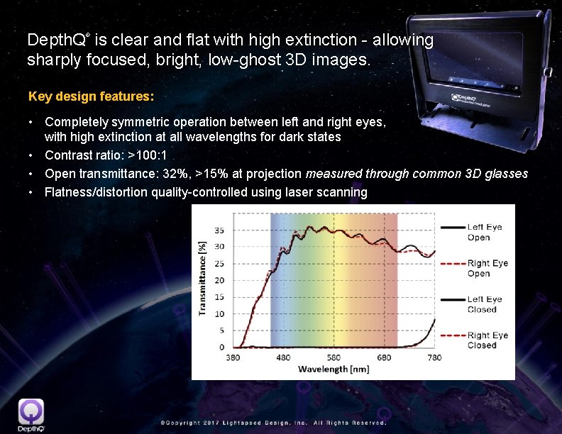 Depth. Q is clear and flat with high extinction - allowing sharply focused, bright,