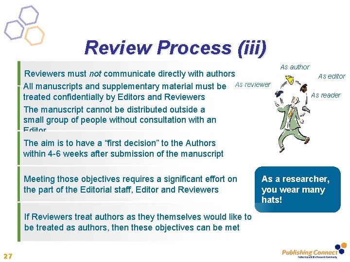 Review Process (iii) Reviewers must not communicate directly with authors All manuscripts and supplementary