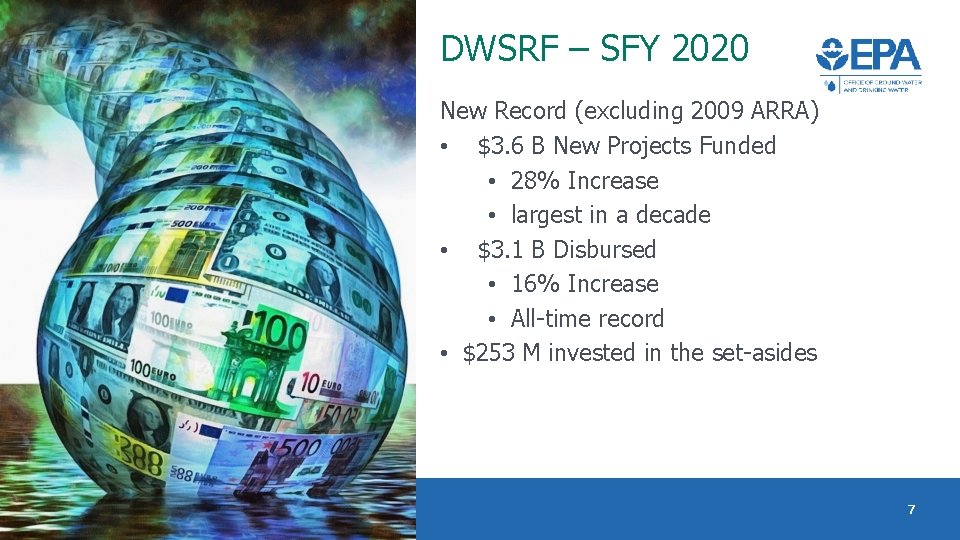 DWSRF – SFY 2020 New Record (excluding 2009 ARRA) • $3. 6 B New