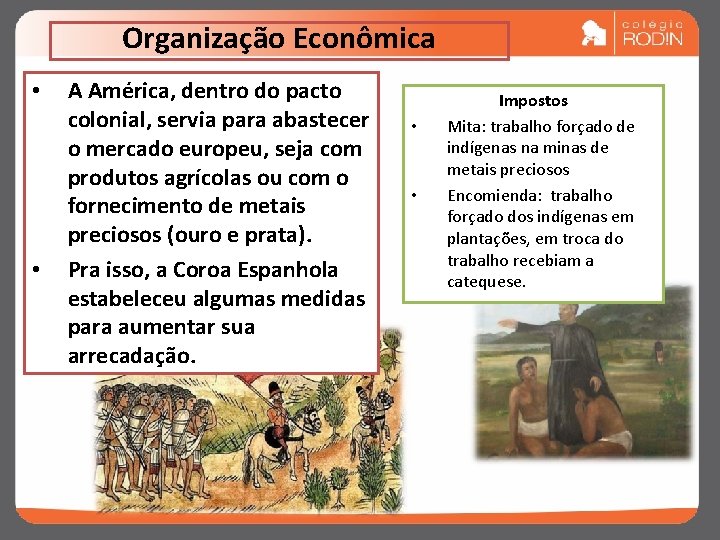 Organização Econômica • • A América, dentro do pacto colonial, servia para abastecer o