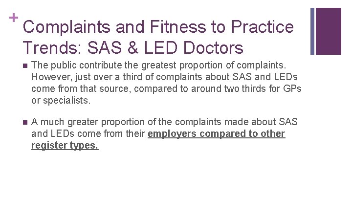 + Complaints and Fitness to Practice Trends: SAS & LED Doctors n The public