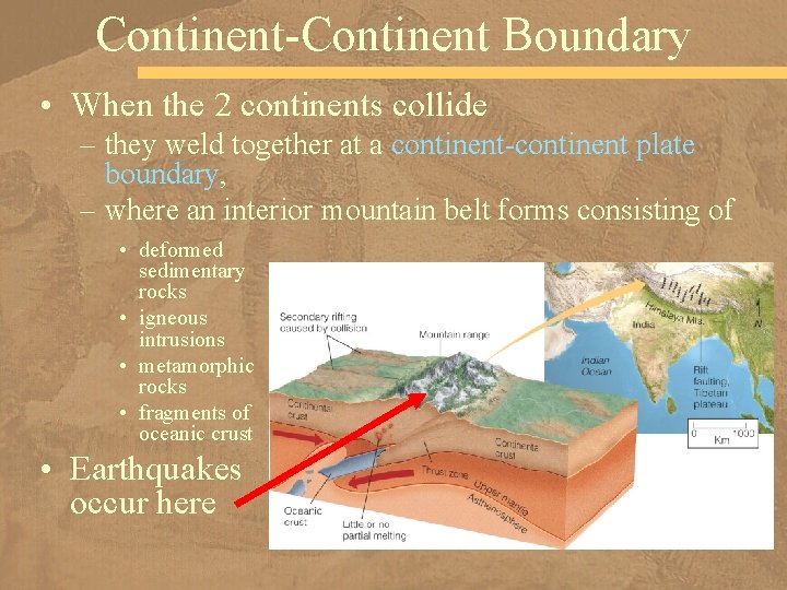 Continent-Continent Boundary • When the 2 continents collide – they weld together at a