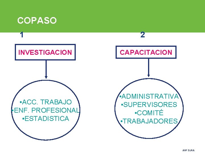 COPASO 1 INVESTIGACION • ACC. TRABAJO • ENF. PROFESIONAL • ESTADISTICA 2 CAPACITACION •