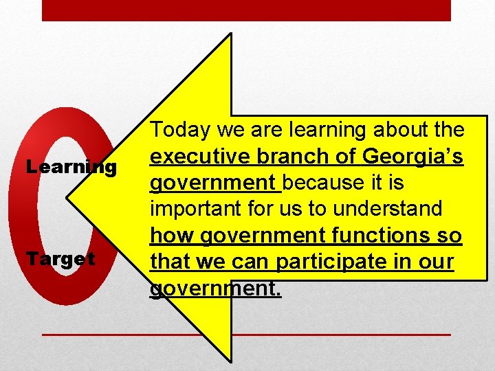 Learning Target Today we are learning about the executive branch of Georgia’s government because