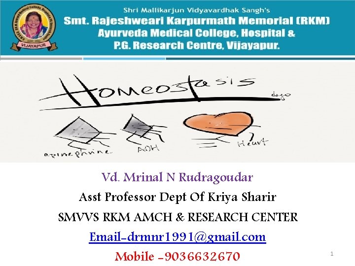 Vd. Mrinal N Rudragoudar Asst Professor Dept Of Kriya Sharir SMVVS RKM AMCH &