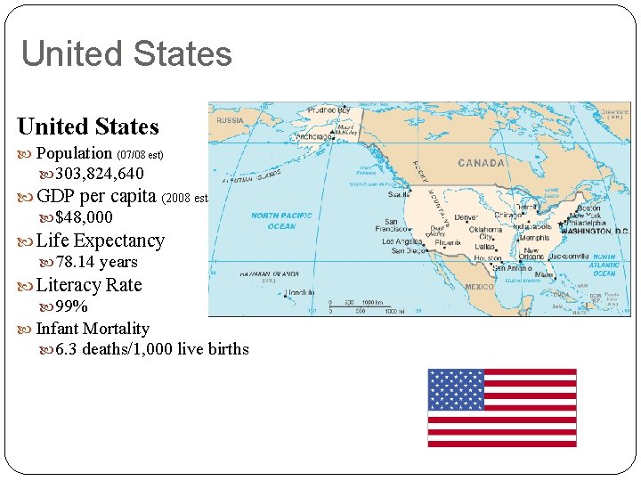 United States Population (07/08 est) 303, 824, 640 GDP per capita (2008 est. )