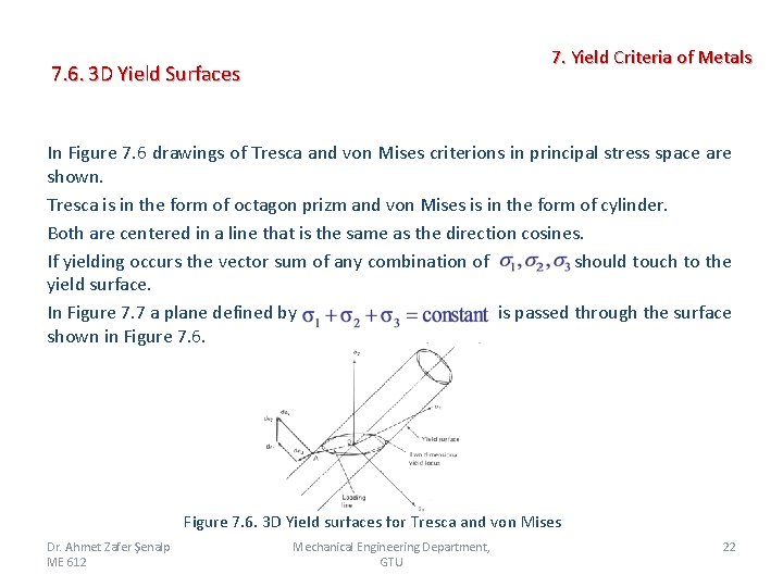 7. Yield Criteria of Metals 7. 6. 3 D Yield Surfaces In Figure 7.