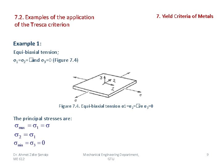 7. 2. Examples of the application of the Tresca criterion 7. Yield Criteria of