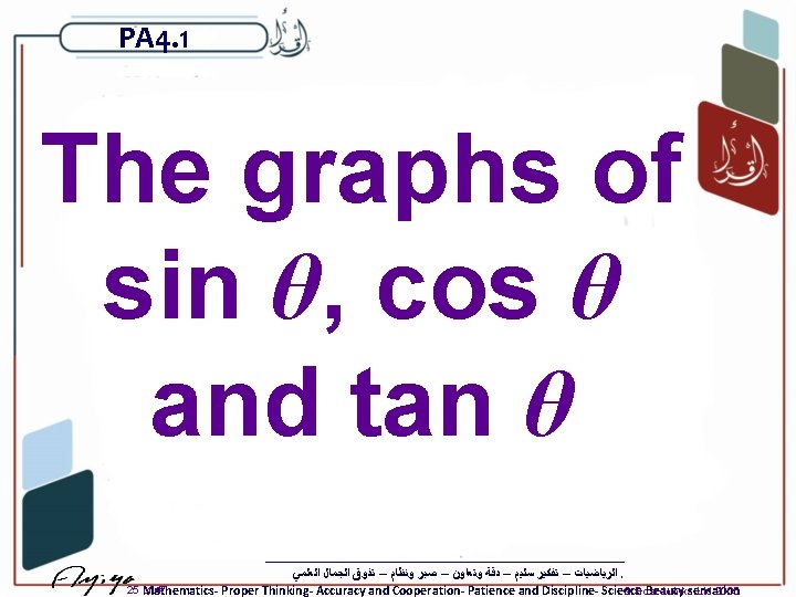 PA 4. 1 The graphs of sin θ, cos θ and tan θ ﺍﻟﺮﻳﺎﺿﻴﺎﺕ