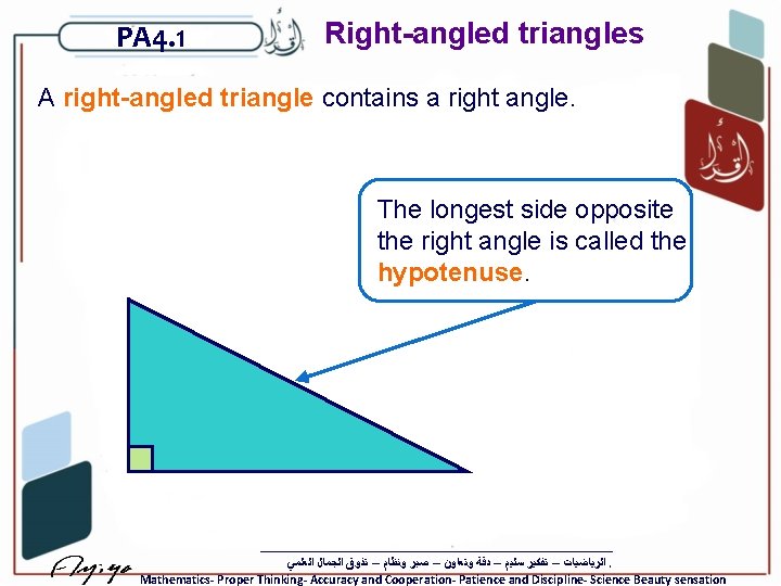 PA 4. 1 Right-angled triangles A right-angled triangle contains a right angle. The longest