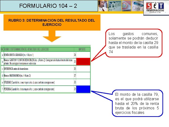 FORMULARIO 104 – 2 RUBRO 3: DETERMINACION DEL RESULTADO DEL EJERCICIO Los gastos comunes,