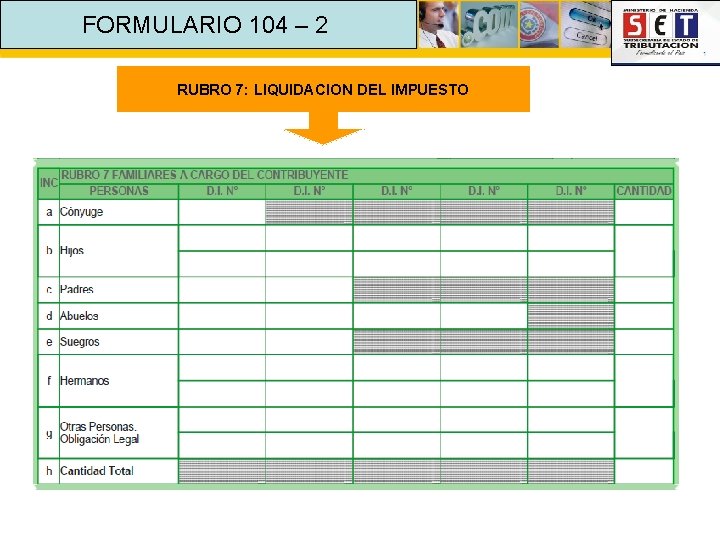 FORMULARIO 104 – 2 RUBRO 7: LIQUIDACION DEL IMPUESTO 