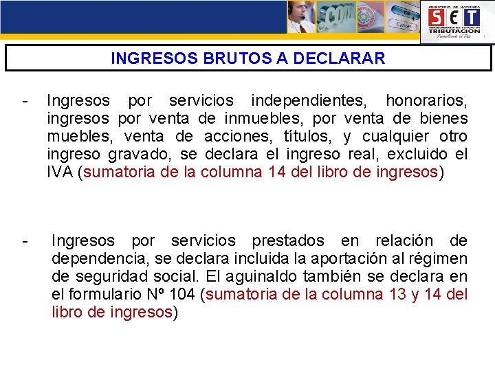 INGRESOS BRUTOS A DECLARAR - Ingresos por servicios independientes, honorarios, ingresos por venta de