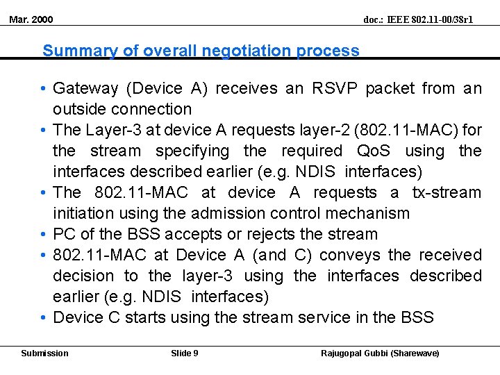 Mar. 2000 doc. : IEEE 802. 11 -00/38 r 1 Summary of overall negotiation