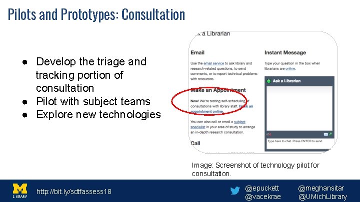 Pilots and Prototypes: Consultation ● Develop the triage and tracking portion of consultation ●
