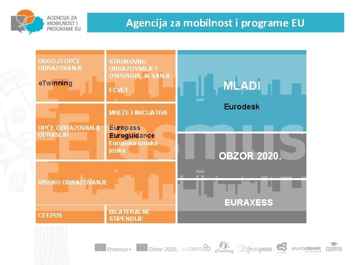 Agencija za mobilnost i programe EU ODGOJ I OPĆE OBRAZOVANJE e. Twinning STRUKOVNO OBRAZOVANJE